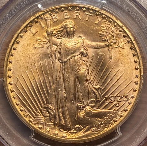 1923 $20 Saint-Gaudens Double Eagle PCGS MS64+ CAC Cover
