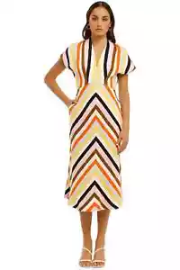 REBECCA VALLANCE Franklin Midi Dress Stripe Short Sleeve Size 6 AU | RRP 649.00 - Picture 1 of 3