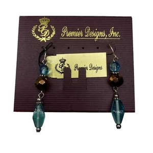 Premier Designs Jewelry LAS COLINAS Blue Brown Pierced Earrings New FREE SHIP - Picture 1 of 3