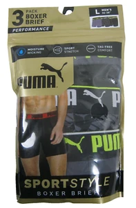 Puma Men's 3 Pack Grey Black Solid & Signature Large Underwear Boxer Briefs - Picture 1 of 4