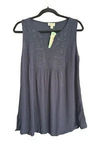 Stitch Fix Market & Spruce Embroidery Sleeveless Top Medium Navy Blue NWT - Picture 1 of 5