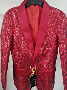 NWT Men's Shawl Lapel Red Sequin Tuxedo Jacket 36R Tuxedoaction SKU: YY41-Re-36R - Picture 1 of 12