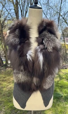 Chaleco suéter tejido y piel de zorro 100 % plateado tejido métrico talla pequeña Foto 1 de 4