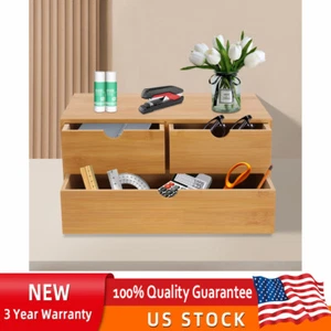 Bamboo Desk Organizer -Tabletop Mini Bamboo Desk Drawer Storage Box w/ 3 Drawers - Picture 1 of 14