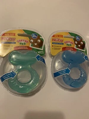 2 Nuby Teetheeez Teethers Soothe Gums Soft Silicon Hygienic Case Green & Blue - Image 1 of 4