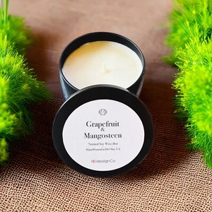Grapefruit & Mangosteen 8 oz Soy Wax Candle in Black Tin - Picture 1 of 1