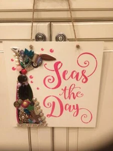 Mermaid Tail jewelry wood sign 12x12 art wall beach house unique decor art - Picture 1 of 3