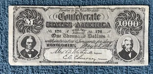 Replica banconota confederata da 1000 dollari. n.176A. Inserto forse Cheerios anni 50? - Foto 1 di 2