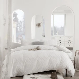 3PCS Tufted White Boho Duvet Cover Queen King Size Chic Bedding Comforter Set - Picture 1 of 32
