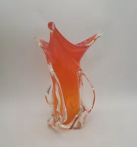 Leuchtet Chalet Flamme Kunst Glas mundgeblasen Twist Vase Kanada orange rot signiert Vintage selten - Bild 1 von 17