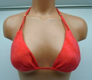 Sauvage Triangle Gold Slider Accented String Bikini Top Coral Small-D-Cup 291L - Picture 1 of 3