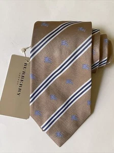 NEW Burberry Khaki Stripes Mans 100% Silk Tie Authentic Italy 3.5" 0350402 - Picture 1 of 4