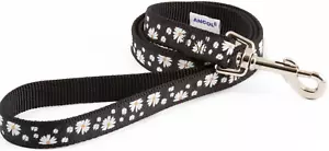 Daisy Flower Dog Lead - Black. 100cm x 1.9cm. Dogs Up To 50KG Trigger Clip Nylon - Picture 1 of 2