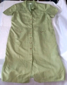 Dressbarn Womans Sz 18W Lime Green Linen Blend Maxi Button Front Lined Dress - Picture 1 of 13