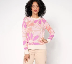 AnyBody Crew Neck Intarsia Sweater Sz 1X FLORAL BIRCH A680142 - Picture 1 of 4