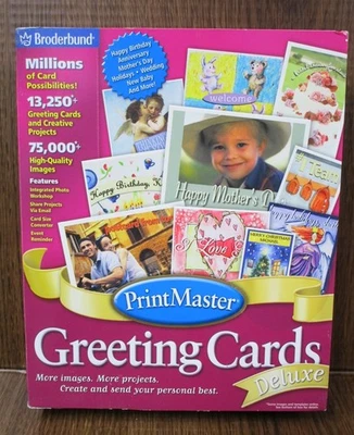 Software PC Print Master Greeting Cards Deluxe Win 98 2000 ME XP NEW Big Box - Image 1 of 3