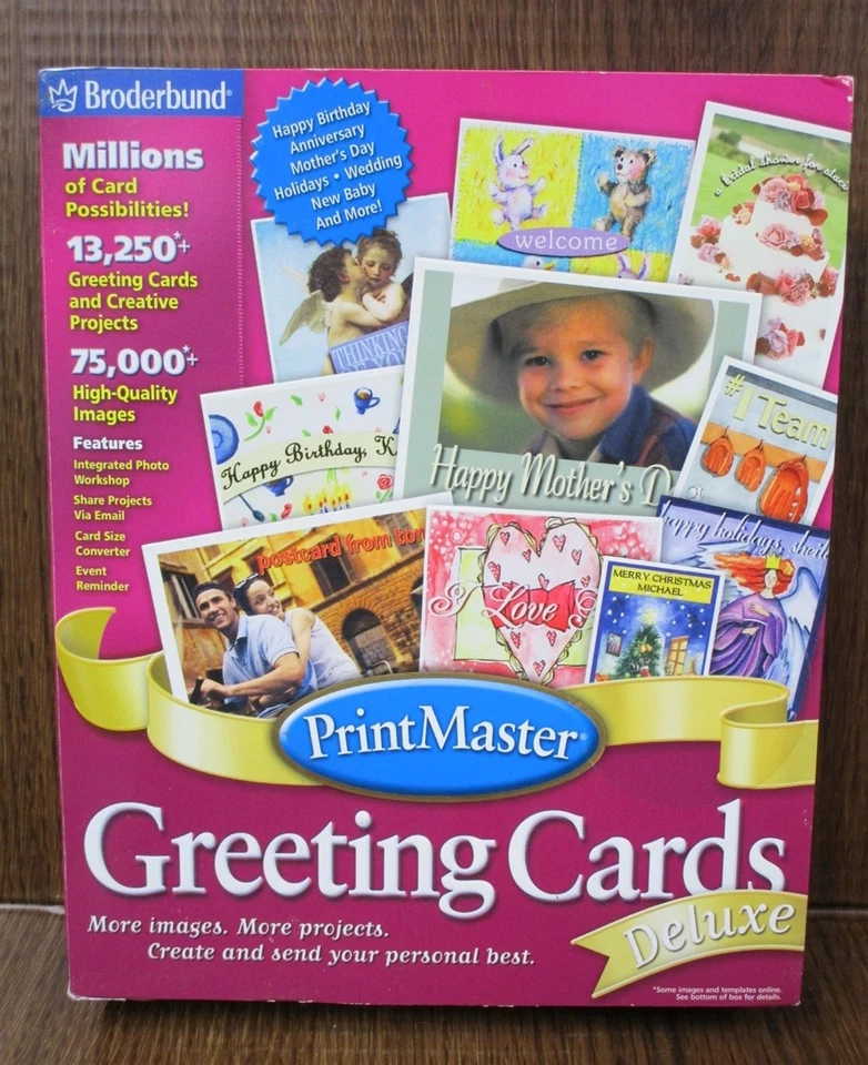 Software PC Print Master Greeting Cards Deluxe Win 98 2000 ME XP NEW Big Box - Image 1 of 3