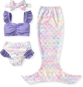 Baby Girl Mermaid Swimsuit Bathing Suits Bikini Set with Headband, 18-24 Months - Picture 1 of 1