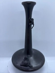 Vintage Japanese Frog Bud Vase Bronze 8" Climbing Brown Gump's - Picture 1 of 4