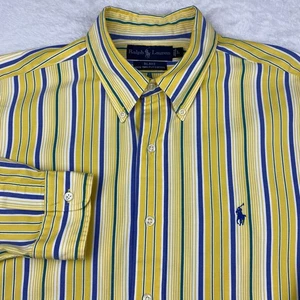 Camisa Ralph Lauren Para Hombre Grande Amarillo/Azul Rayas Blake Mangas Largas - Imagen 1 de 10