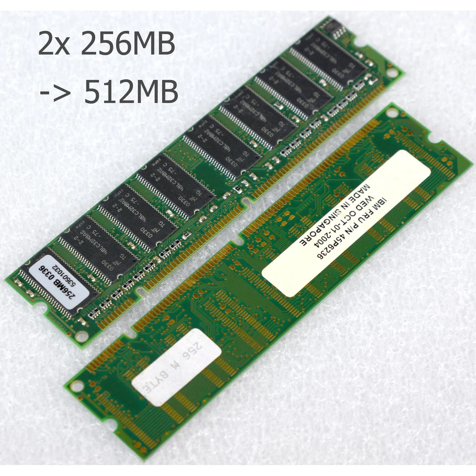 2x 256MB -> 512MB Vintage SD-RAM from MT 53501032 FRU: 45P6236 SDRAM SD RAM M585 - Image 1 of 1