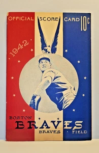 VINTAGE BOSTON BRAVES 1942 OFFICIAL SCORE CARD VS. CHICAGO, C. STENGEL, W. SPAHN - Picture 1 of 6