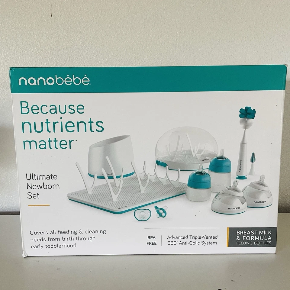 Novo Na Caixa Nanobebe Ultimate Conjunto de Presente Recém-Nascido All-In-One Azul-petróleo 25 peças Bebê Mamadeira Natural - Imagem 1 de 4
