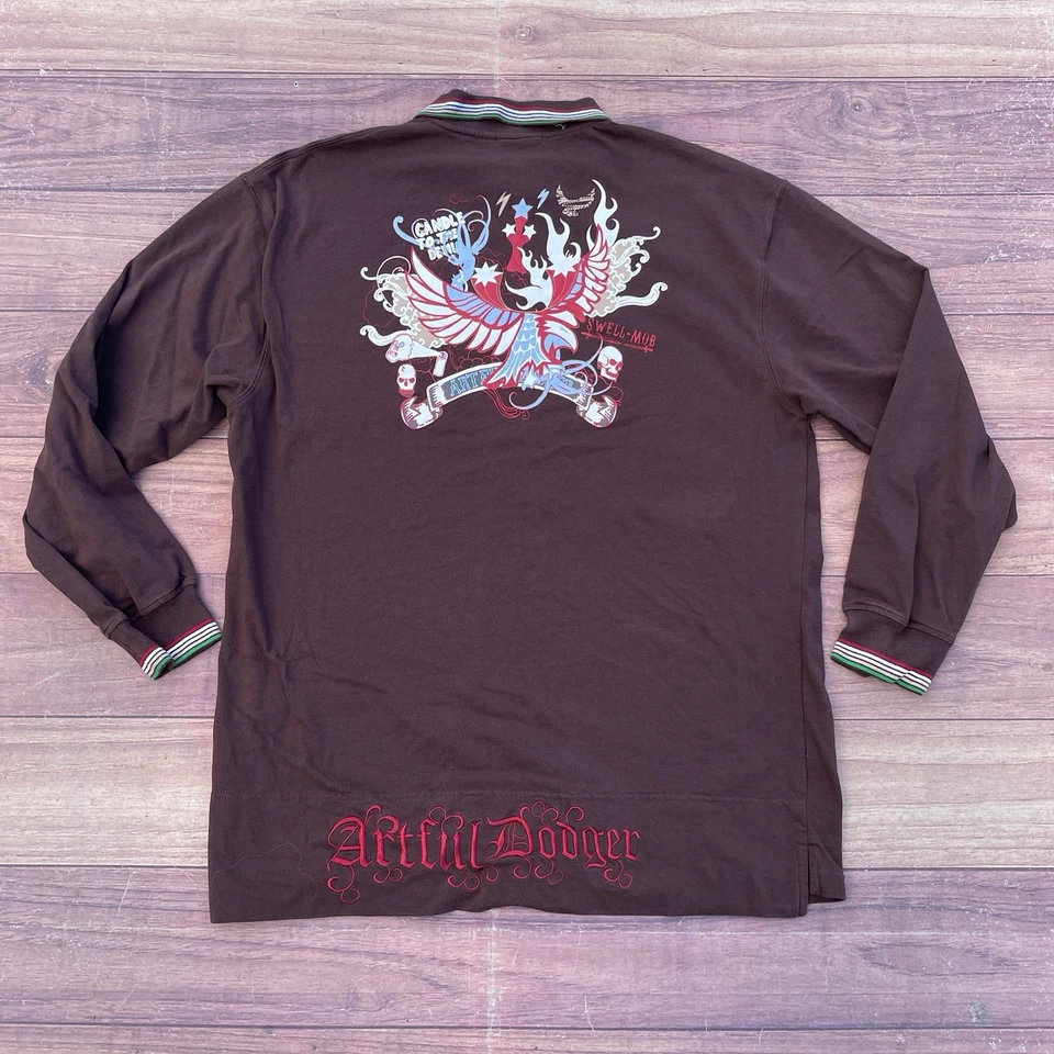 Camisa Polo Vintage Y2K Artful Dodger Marrón Para Hombres Talla XL Candle To The Devil Skull Foto 1 de 4