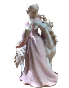 VINTAGE PORCELAIN SIMSON WOMAN LLADRO STYLE UNICORN MUSIC BOX~NOT WORKING 8" - Picture 1 of 22