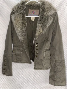 BB Dakota Jacke Kunstfellbesatz Knopfleiste weite Ärmel Canvas grün Damen L - Bild 1 von 9
