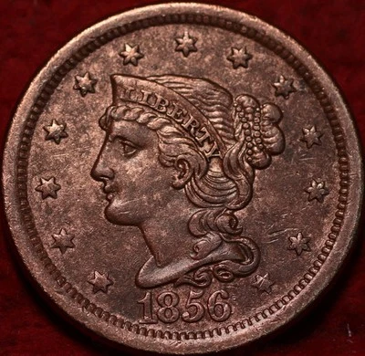 🇺🇸 Uncirculated 1856 Philadelphia Mint Copper Braided Hair Large Cent USA - Image 1 of 2