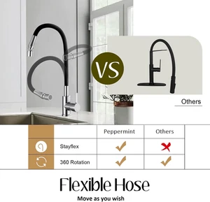 Peppermint Flexible Black and Chrome Kitchen Sink Mixer Tap with 360° Swivel - Picture 1 of 12