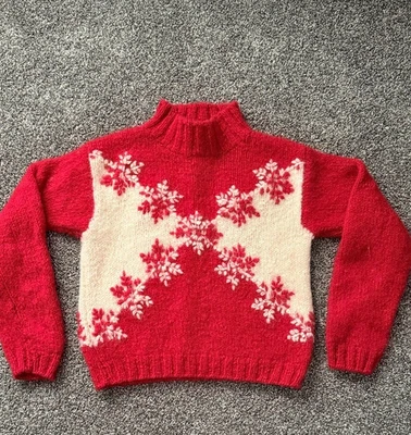Suéter de lana tricot Express vintage para mujer S rojo crema Fair Isle copo de nieve Foto 1 de 4