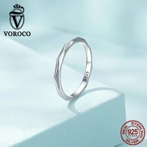 Anello nuziale semplice minimalismo geometrico semplice Voroco argento sterling 925 regalo - Foto 1 di 12
