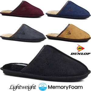 DUNLOP MENS SLIPPERS WINTER WARM FUR COSY MEMORY FOAM INDOOR SLIP ON SHOES SIZE - Picture 1 of 25