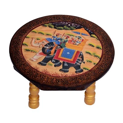 Wooden Chowki, Handmade Round Shape Removal Lag Chowki, Home Decor Sitting Stool - Image 1 of 3