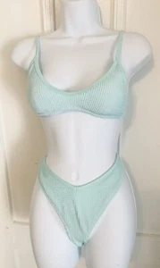 Aerie Sea Green Textured Scoop Neck Bikini Top Sz S Bottom Sz M Pads Cruise - Picture 1 of 3
