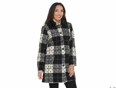 Abrigo Isaac Mizrahi Buffalo a Cuadros Punto Negro Blanco Talla 14 Botones A344331 Mujer Foto 1 de 4