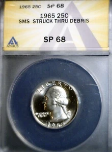 1965 ERROR ANACS SP 68 SMS Struck Thru Debris Washington Quarter GEM BU Coin - Picture 1 of 12