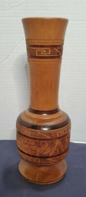 Hand Carved Two Tone Wooden Etched Beautiful Flower Vase - Image 1 of 4