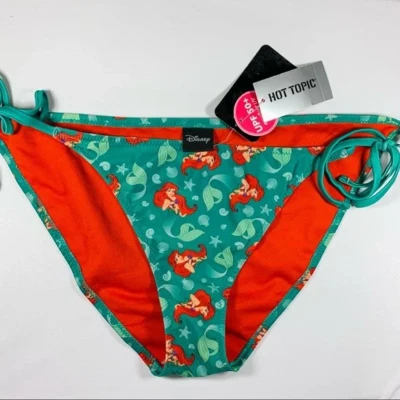 Biquíni Disney Little Mermaid Ariel Shell feminino verde-azulado vermelho branco parte inferior de banho - Imagem 1 de 4