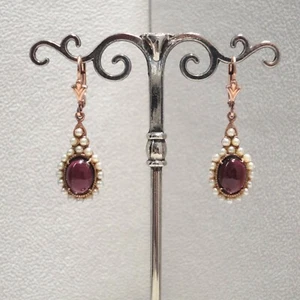 Jugendstil Granatschmuck Granat Perlen Ohrringe Vintage Silber 925/- vergoldet - Bild 1 von 8