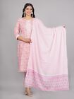 Kurta droit et pantalon femmes indiennes en coton rose imprimé rose avec ensemble Dupatta