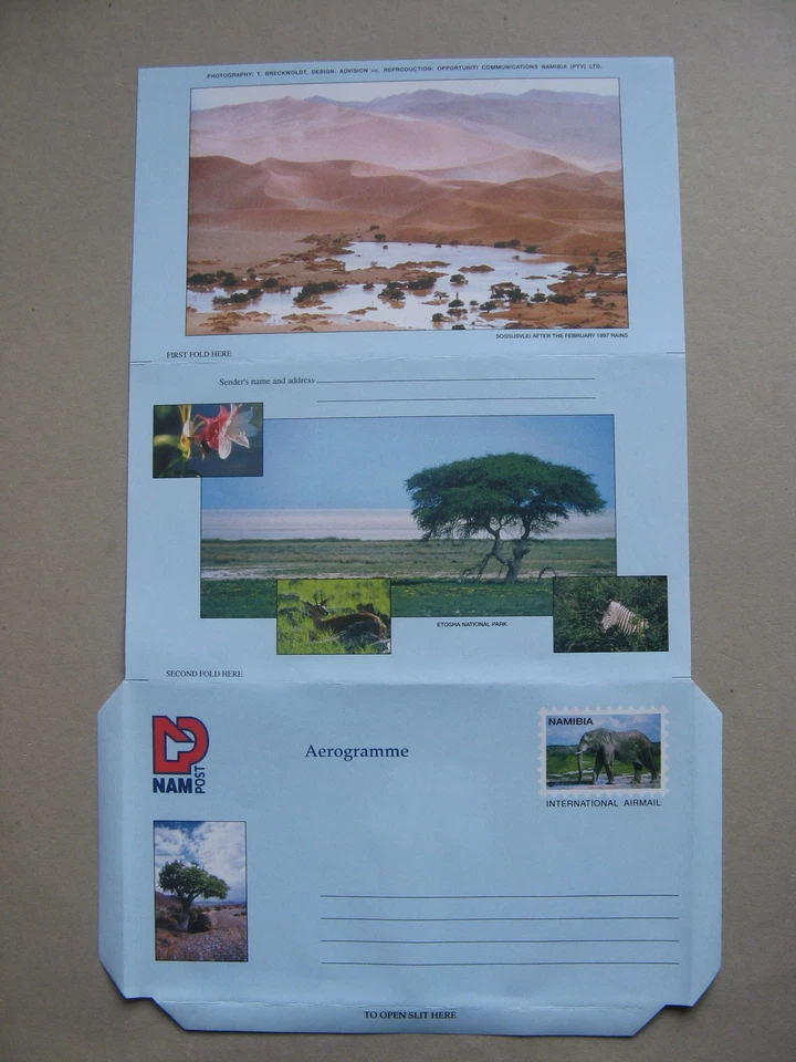 NAMIBIA, ill. prestamped aerogramme, mint, tree flower elephant zebra, Etosha NP - Image 1 of 1