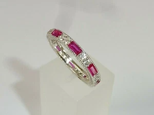 Ladies Eternity Ring 925 Sterling Silver Sapphire and Red Ruby Art Deco Style - Picture 1 of 10