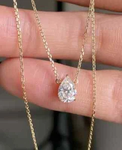14k Yellow Gold Plated 2Ct Pear Cut Lab-Created Diamond Pendant Necklace - Picture 1 of 2