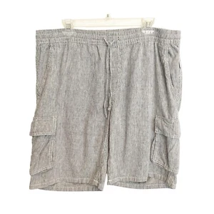 Onia Mens Size XL Linen Cotton Striped Cargo Shorts Blue White Drawstring Waist - Picture 1 of 10