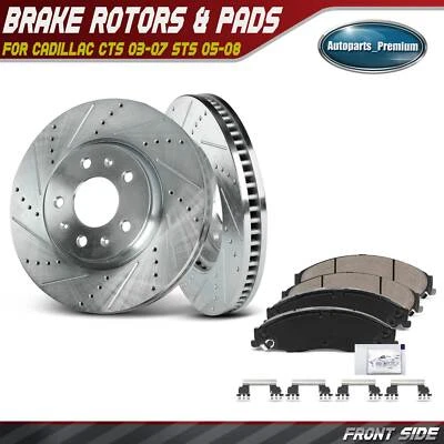 Rotor de freno delantero perforado y pastilla de freno de cerámica para Cadillac CTS 03-07 STS 05-08 Foto 1 de 4