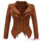 Womens Sexy Punk Leather Jackets Rivet Studded Motorcycle Biker Coats Gothic Zip