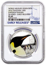 Silver Plated 2016 Tanzania 100 Shillings WWF Emperor Penguin NGC PL69 ER Color
